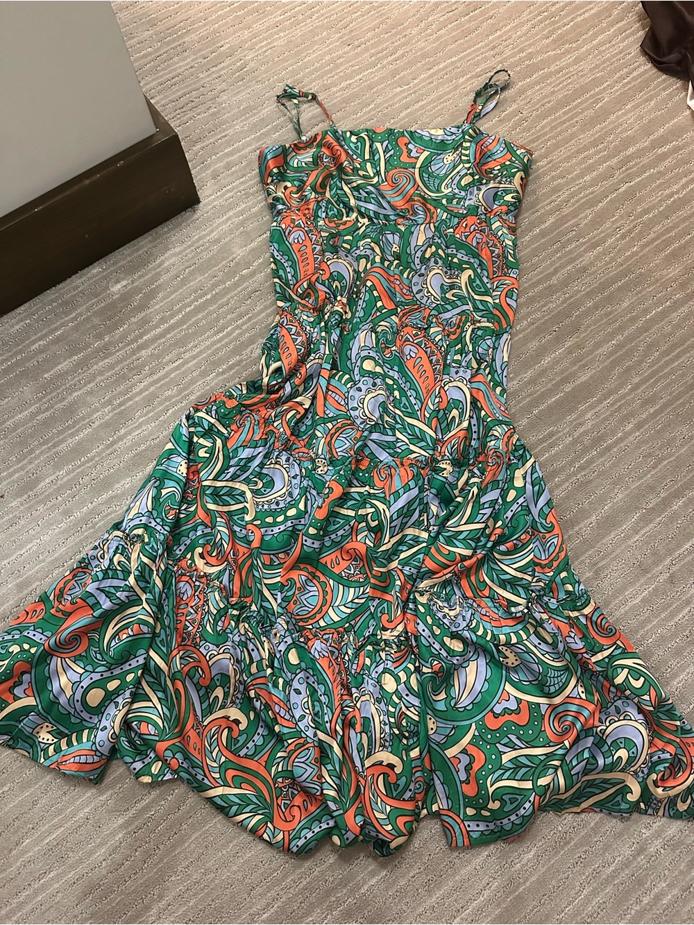 Paisley Maxi Dress in Green, Orange, and Light Blue